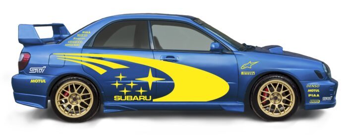 Subaru impreza WRC rajdowe żółte logo Sport naklejki decals stripes sticker aufkleber nalepky samolepky tuning